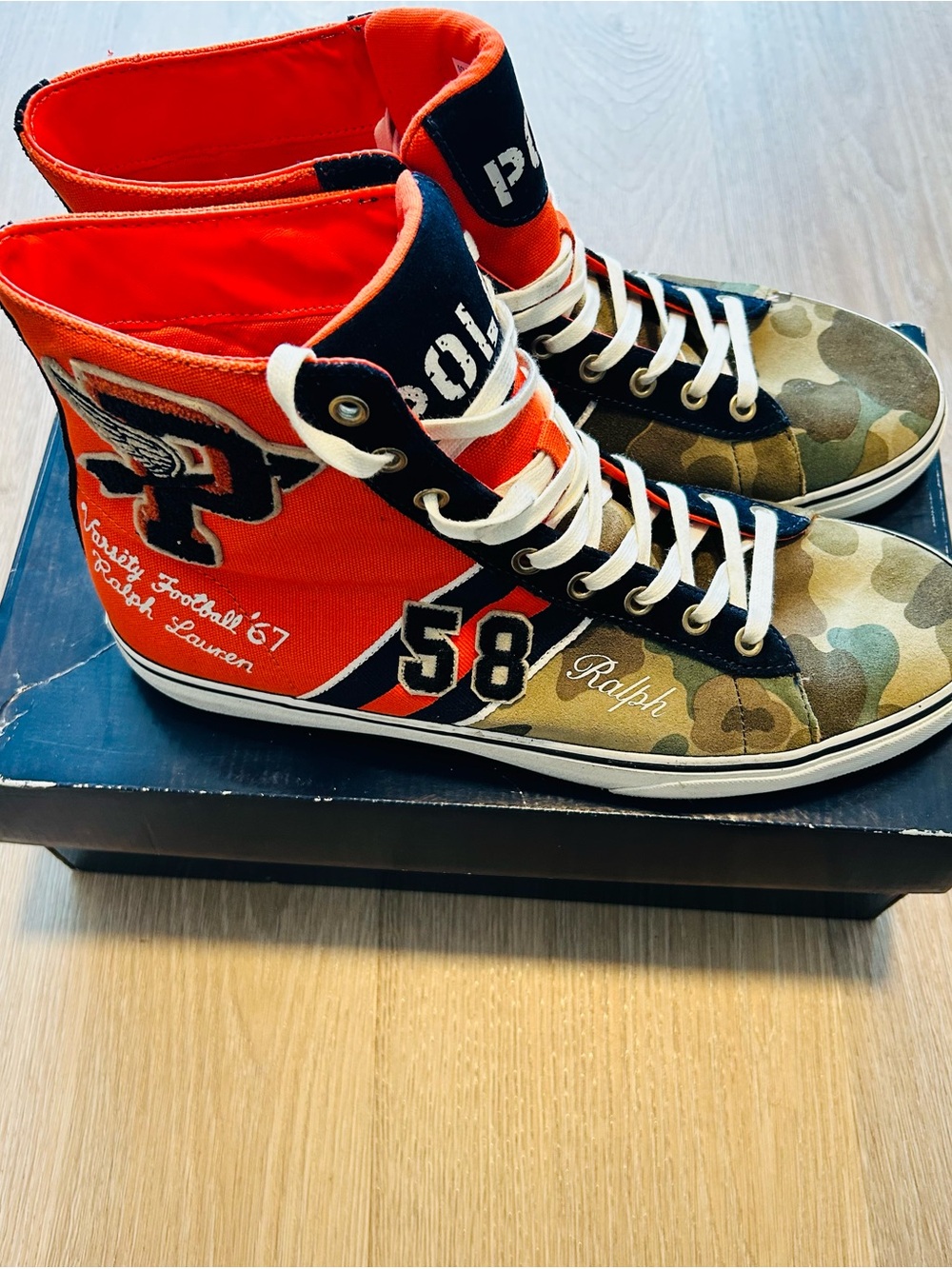 Rare Ralph Lauren Solomon II Patch Orange & Camouflage Sneakers w/ box 11.5